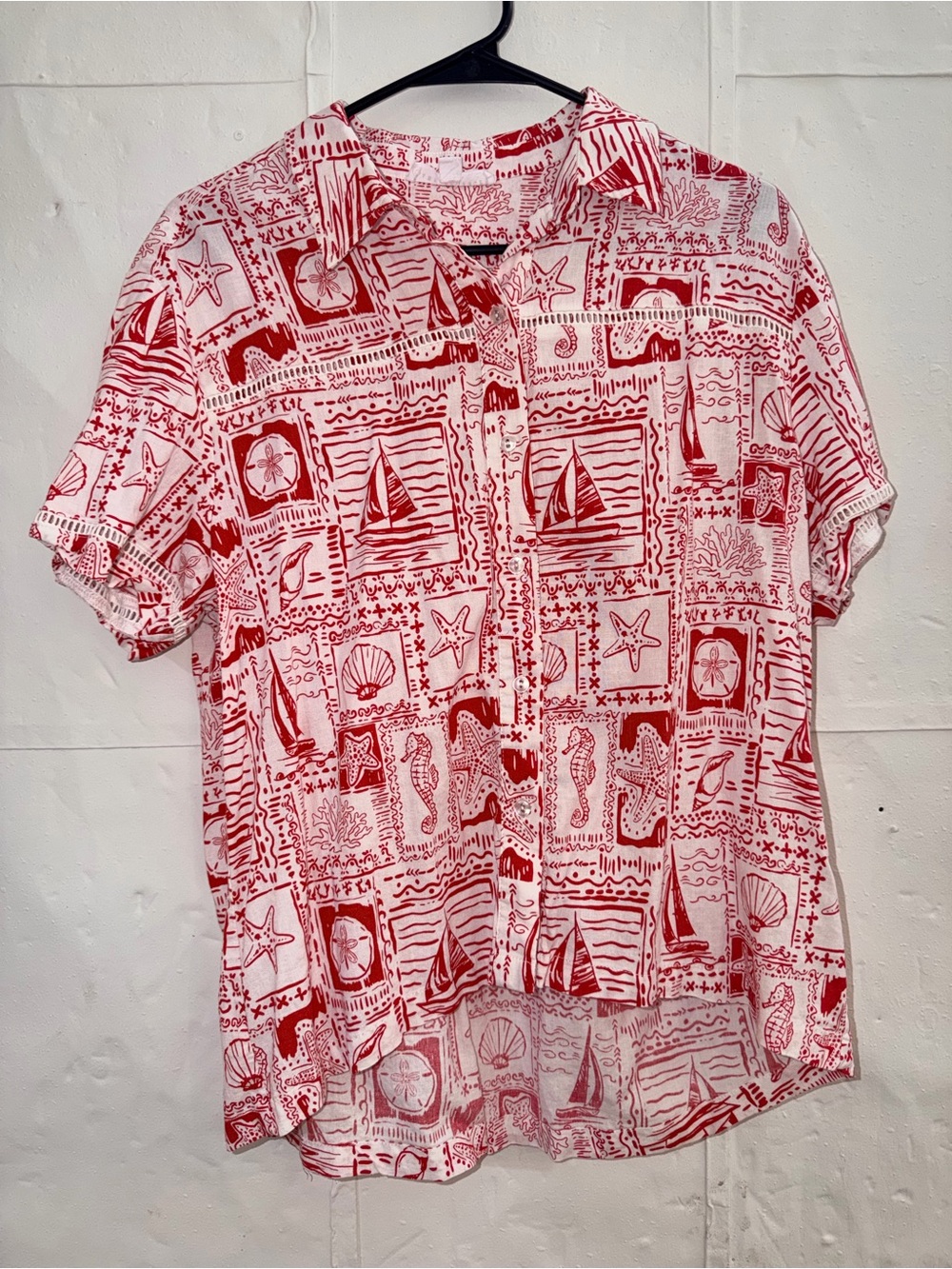Jane and Delancey Red and White Nautical Print Button-Down Shirt